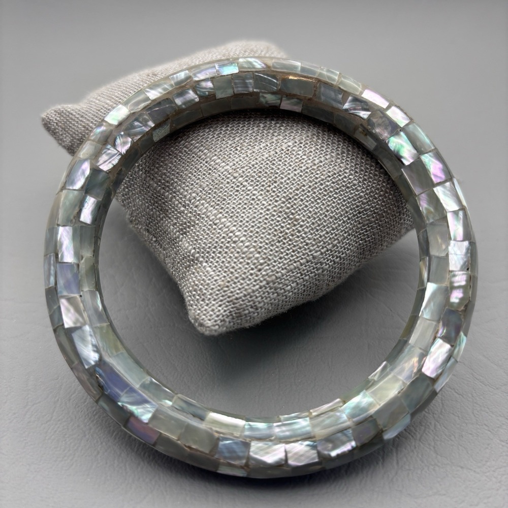 Vintage Mother of Pearl Abalone Mosaic Bangle Bracelet